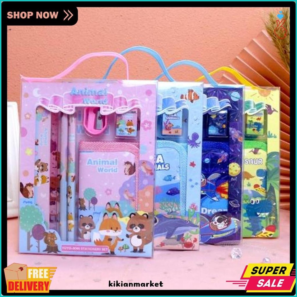 

Gratis Ongkir - S5926 Stationery Set / Alat Tulis Set 6 In 1 Hadiah Souvenir / Paket Alat Tulis + Dompet Anak / Alat Tulis Set Karakter Diskon
