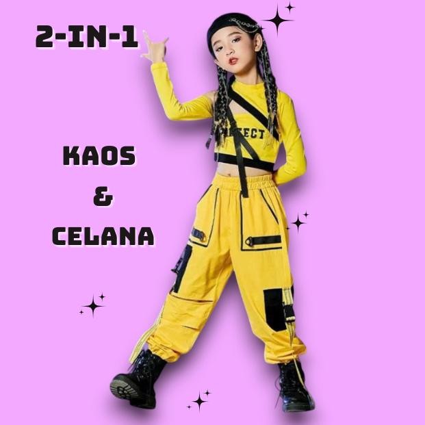 Sozi Setelan Dance Pakaian Trendi Hip-Hop Anak Perempuan, Baju Keren Hip-Hop Pertunjukan Tari Jazz