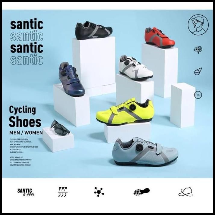 SEPATU SEPEDA SANTIC SHOES FLAT TANPA CLEAT ORIGINAL MEN WOMEN ROAD BIKE WHITE/BLACK/GREY/RED/BLUE/G