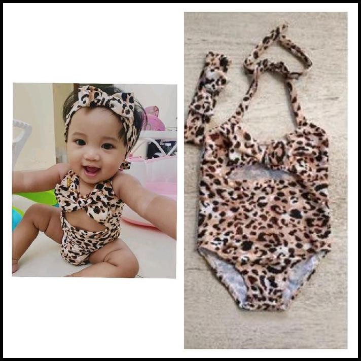 Baju renang anak 3bulan-6tahun Loreng 1set bandana Baju renang anak Leopart