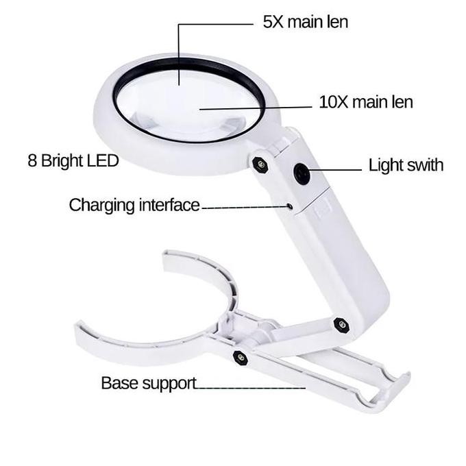 

Kaca Pembesar Lampu Lipat Foldable 8 Led Magnifier Glass 5X 11X Zoom Kualitas Terbaik Harga Termurah