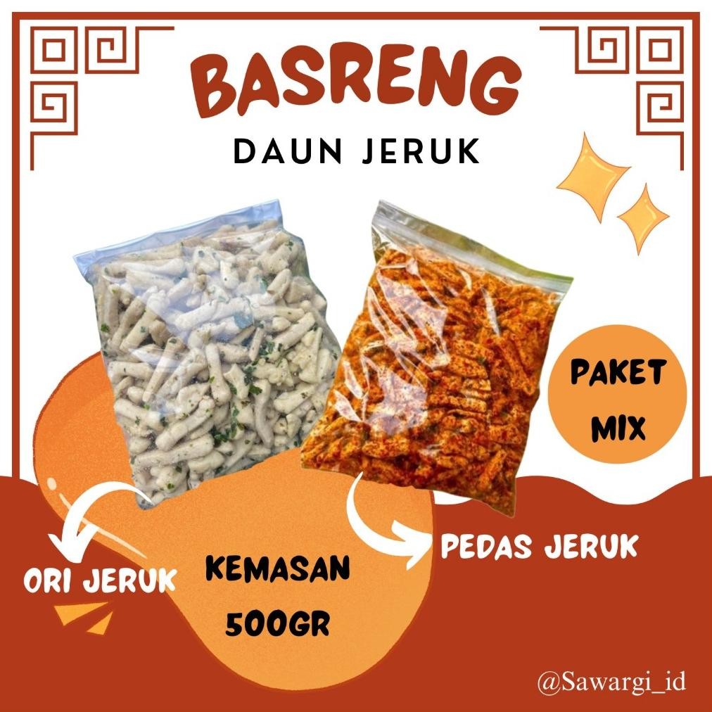 

Paket Mix 1Kg !! Basreng Original Jeruk + Bareng Pedas Jeruk isi/kemasan 500gr Nugi