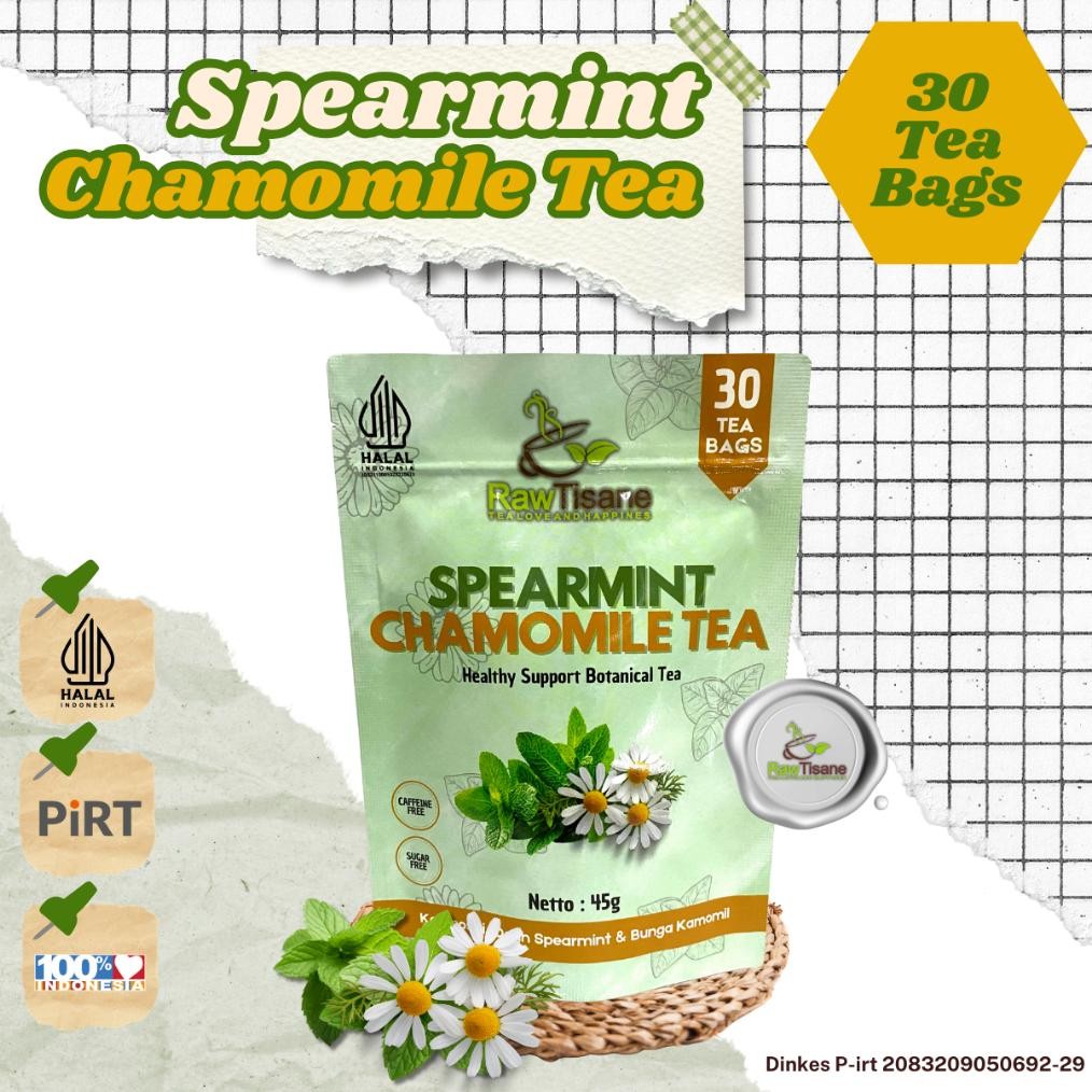 

RAW TISANE Spearmint Chamomile Tea : Teh Celup Daun Spearmint & Bunga Chamomile Isi 30 Tea Bag Nugi