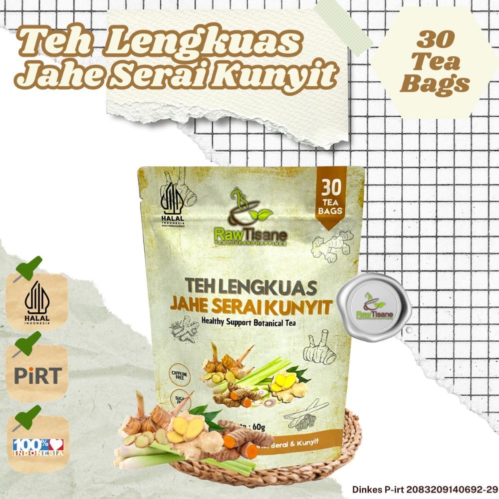 

RAW TISANE Teh Celup Lengkuas With Jahe Serai Kunyit | Teh Rimpang Isi 30 Tea Bag Nugi