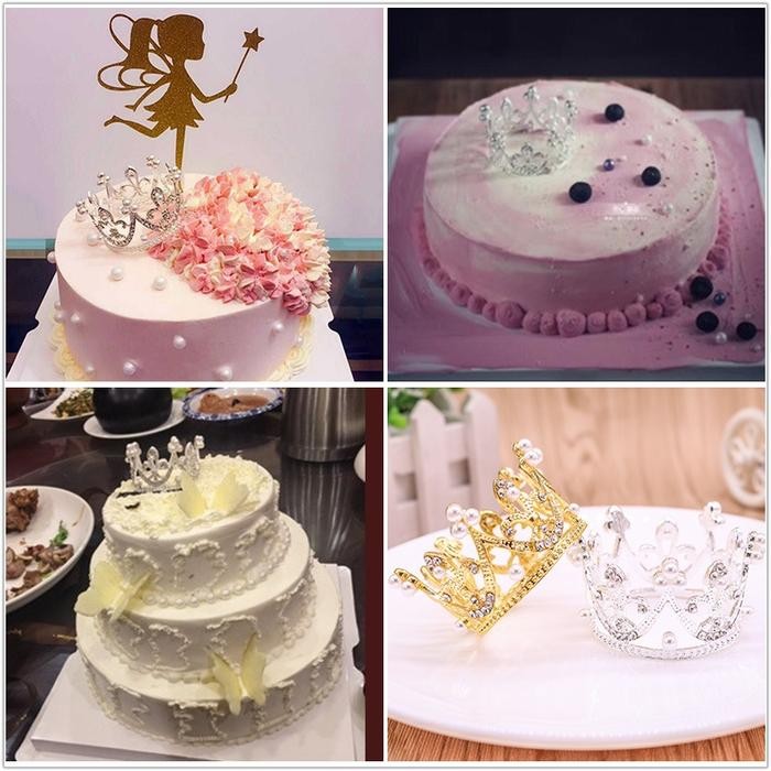 Topper Cake Tiara / Crown / Mahkota Mini Gold Silver