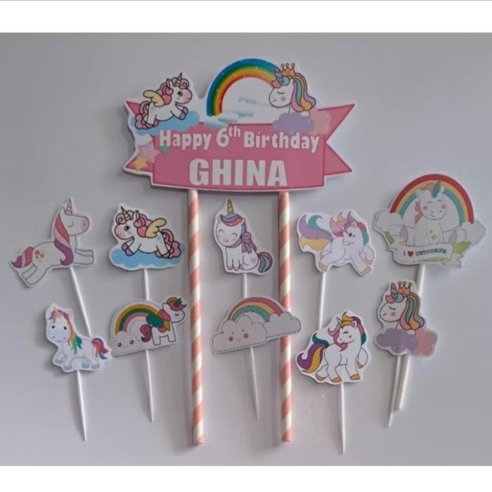 TOPPER CAKE GAMBAR UNICORN BISA REQUEST NAMA
