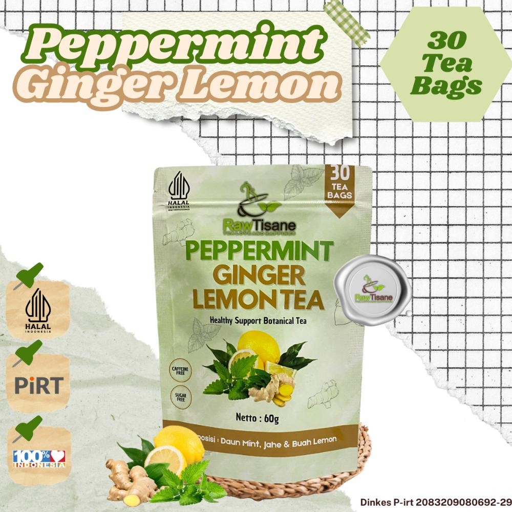 

RAW TISANE Peppermint Ginger Lemon Tea : Teh Celup Daun Mint, Jahe & Lemon Isi 30 Tea Bag Nugi
