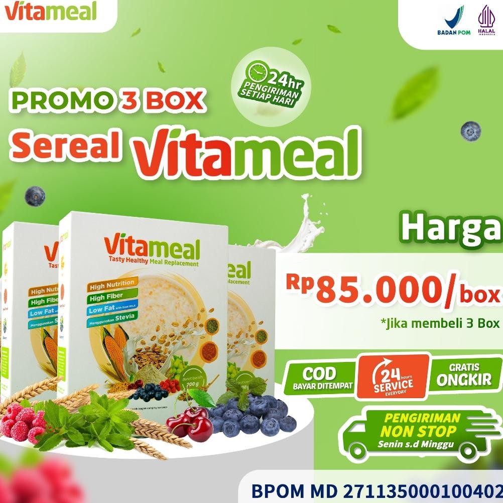 

VITAMEAL Paket SEHAT 3 BOX - Sereal Diabetes Multigrain Bantu Turunkan Gula Darah Tinggi Normalkan Kadar Gula Cegah Diabetes Kebas Kesemutan Herbal Alami Tanpa Efek Samping Nugi