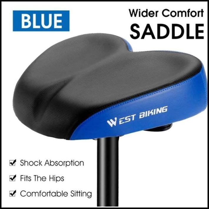 SADEL JOK SEPEDA LISTRIK MTB SELI LEBAR WEST BIKING STATIS BLACK BLUE