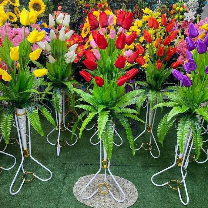 Tersedia Set Bunga Tulip Jumbo 20 Kuntum + Pot Plastik - Hiasan Meja/Ruang Tamu