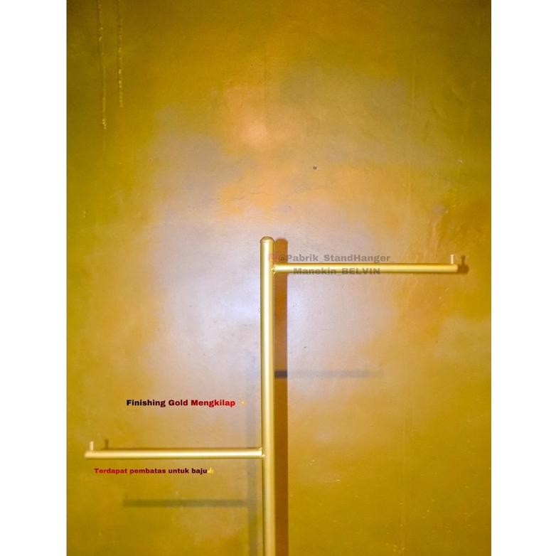 StandHanger 2 Arah Gold  Gawang Baju butik gold  StandHanger baju mewah  Gawang gantung Baju Gold  G