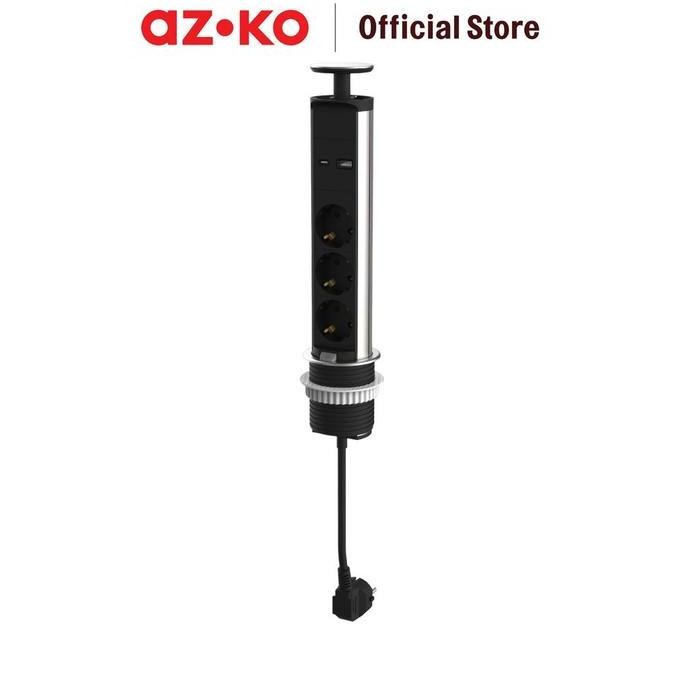 AZKO Krisbow Stop Kontak Tanam Meja Ekstensi 3 Socket Usb A & C