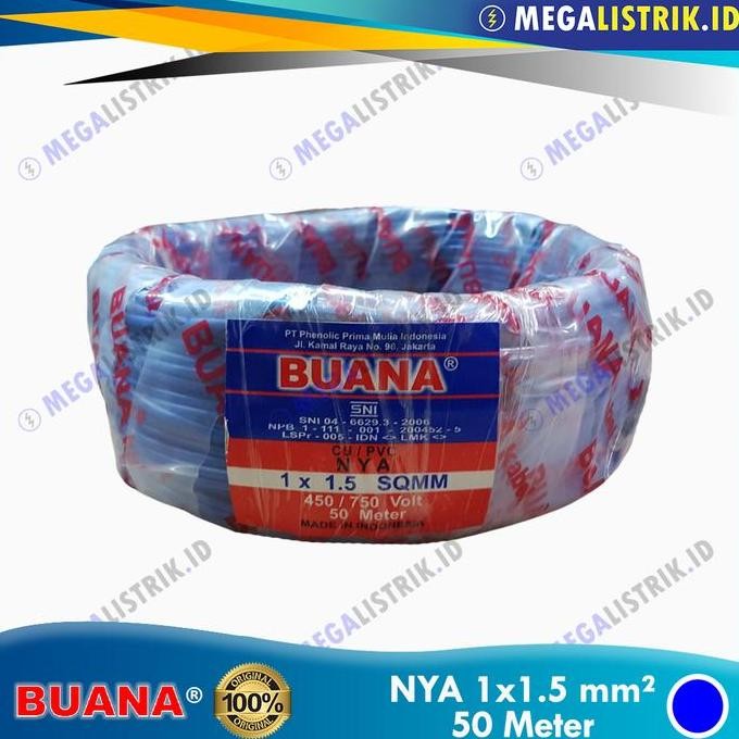 Buana NYA 1 x 1.5 mm ( Rol 50 Meter ) / Kabel Listrik Kawat Engkel Tembaga NYA 1 x 1.5mm ( 50M )