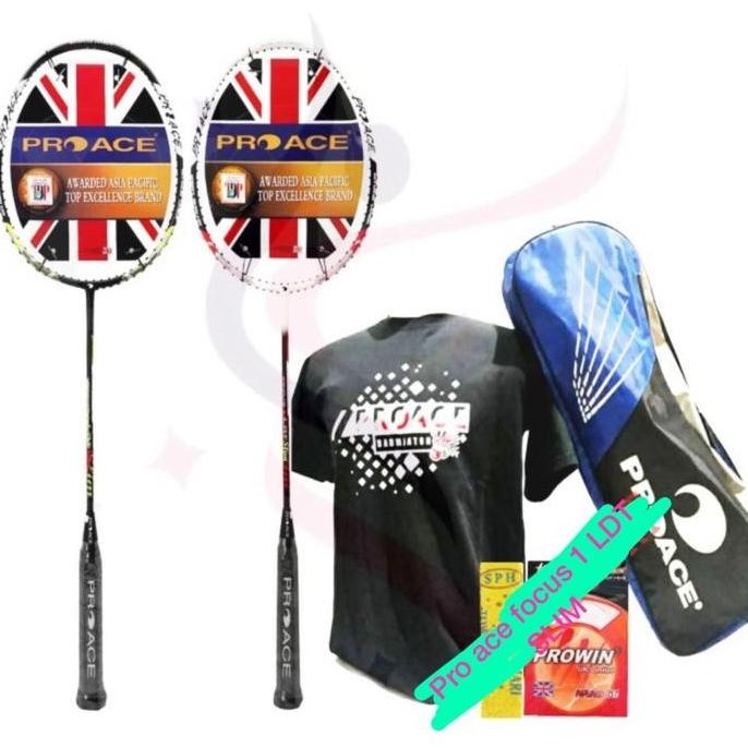 Raket Badminton Pro Ace Focus 1 Ldt Slim Komplit Senar+Tas+Kaos Ori