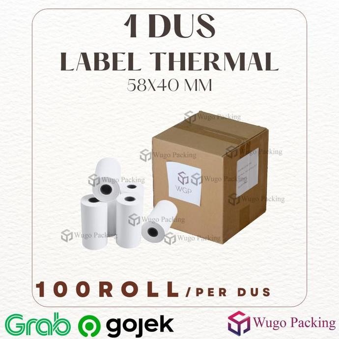 

NEW kertas thermal 58 x 40 mm 1 Dus isi 100 Roll Struk Kasir POS