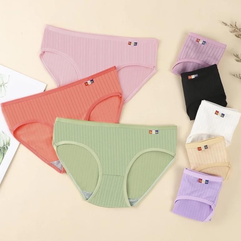 Celana Dalam Wanita Katun Seamless CD Katun Garis Knit Seamless Celana Dalam Katun Polos Underware W