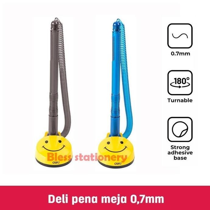 Deli Pena Meja Pulpen Meja Tempel Pena Tali Pen Smile Desk Pen Stand 0.7Mm