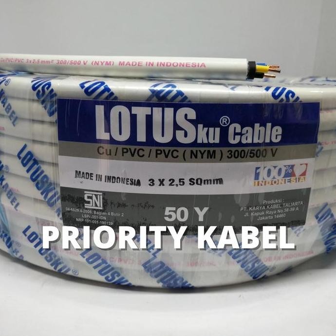 Kabel Listrik Kawat Lotusku Nym 3X2,5 3X2.5 50 Yard (50Y)