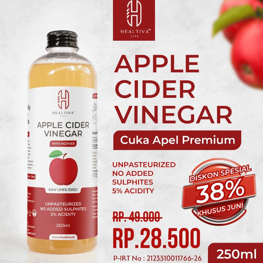 

HEALTIVA Cuka Apel Organik Original 500ml / Apple Cider Vinegar With The Mother Cuka Sari Apel Murni Nugi