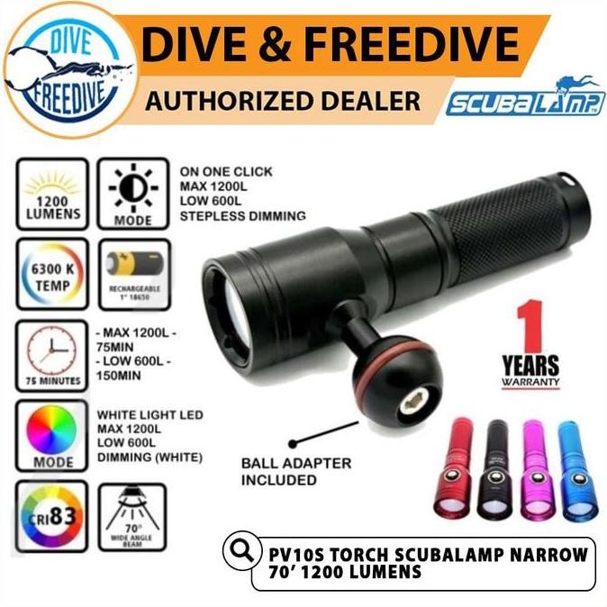 PV10S Scubalamp Supe Underwater Torch Light Senter Diving Narrow 70