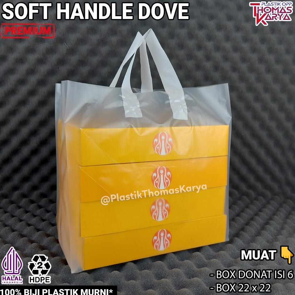 

Plastik Box Donat isi 50 Kantong SOFT HANDLE Bening Dove Transparan Nugi