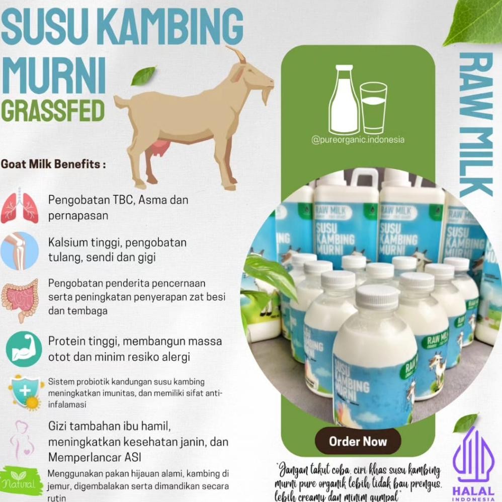 

Depok Susu Kambing Cair Raw Murni Segar Grassfed Organik by PURE ORGANIC Nugi