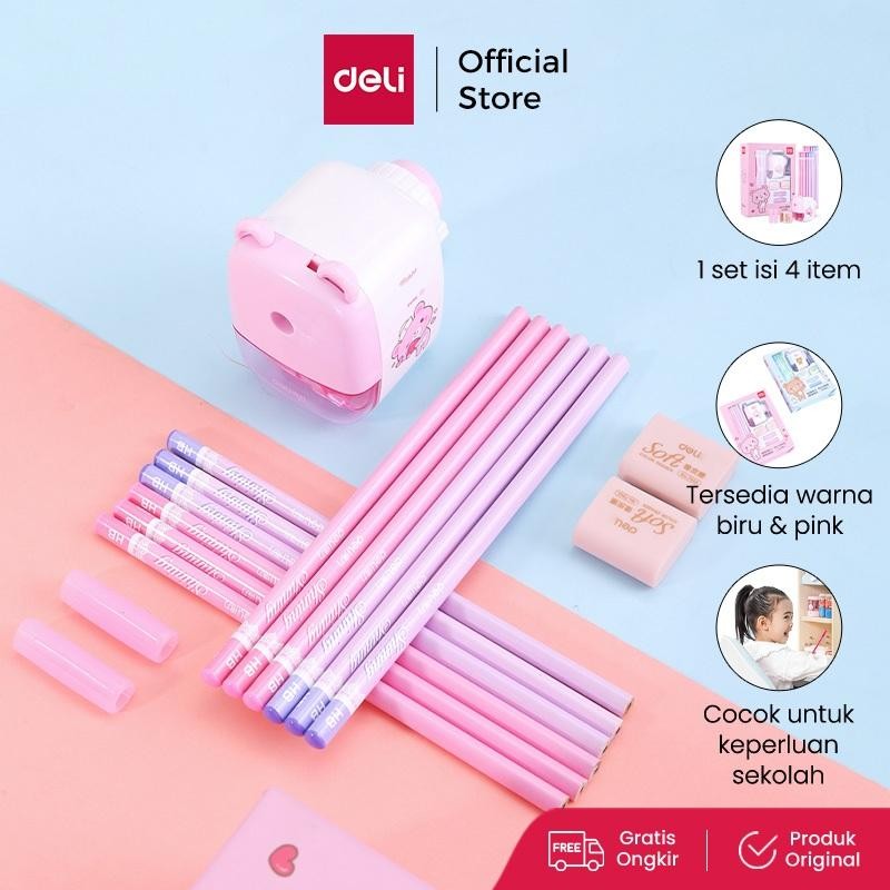

Deli Stationery Set 4 In 1 Rautan Pensil 12Pcs Pensil 2 Penghapus Dan 2 Penutup Pena 68896