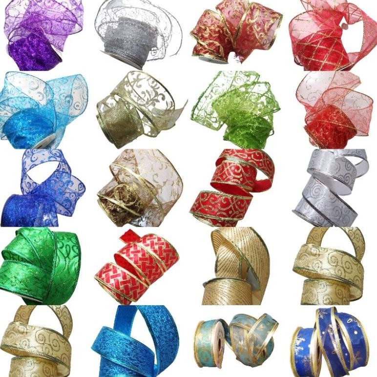 

Pita Satin Gliter Pinggir Kawat 1inc 10yards. Pita Organdi Glitter List Kawat 2.5"inc 10yards Nugi