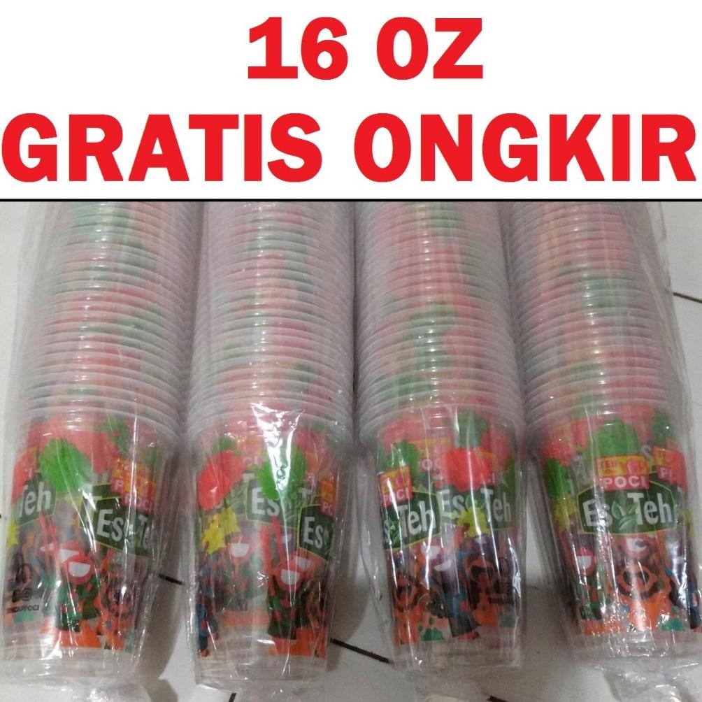 Gelas Teh Poci 16oz SLOP Isi 50 Cup 16 Oz ASLI 100% Nugi