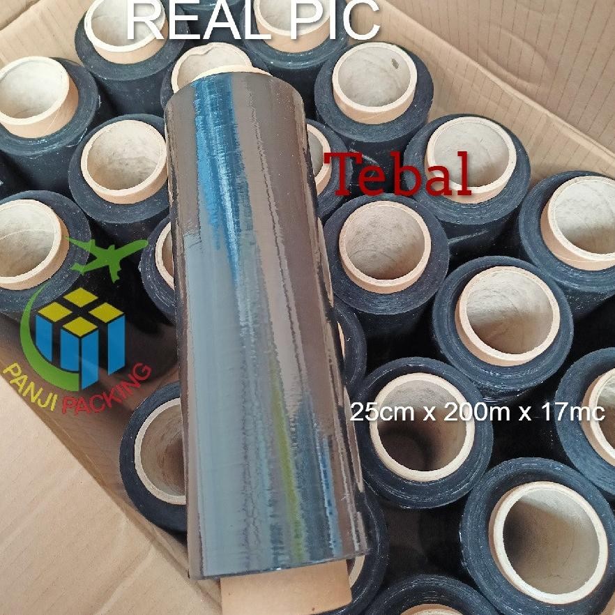 

Stretch FIlm Hitam 25cm x 200m Plastik Wrapping Tebal Plastic wrap Bungkus koper Bandara Black Nugi