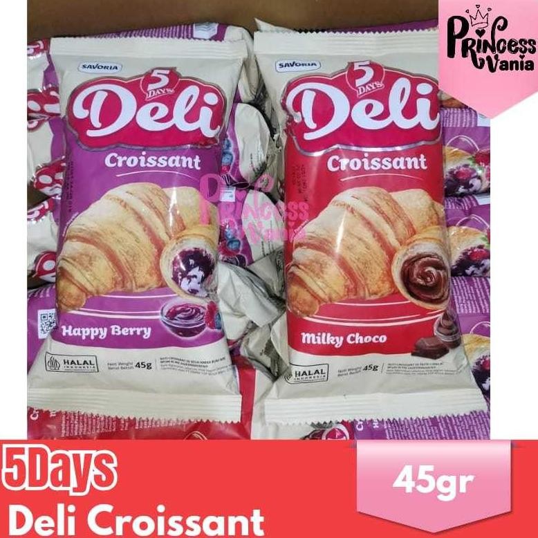 

5 DAYS DELI CROISSANT GROSIR ROTI KROISAN 45GR RASA MILKY CHOCO HAPPY BERRY Nugi