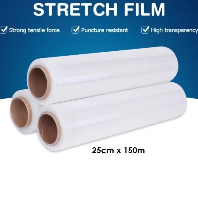 

Plastik Wrapping 25cm x 150m Stretch Film Bening Plastik Wrap Packing Koper Parcel Tebal Lentur Nugi