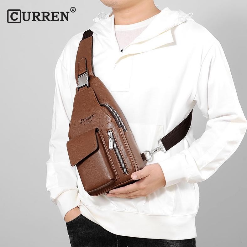 Terbaru CURREN 9525 Tas Selempang Bahu Pria Kulit Premium CURRENOS .,