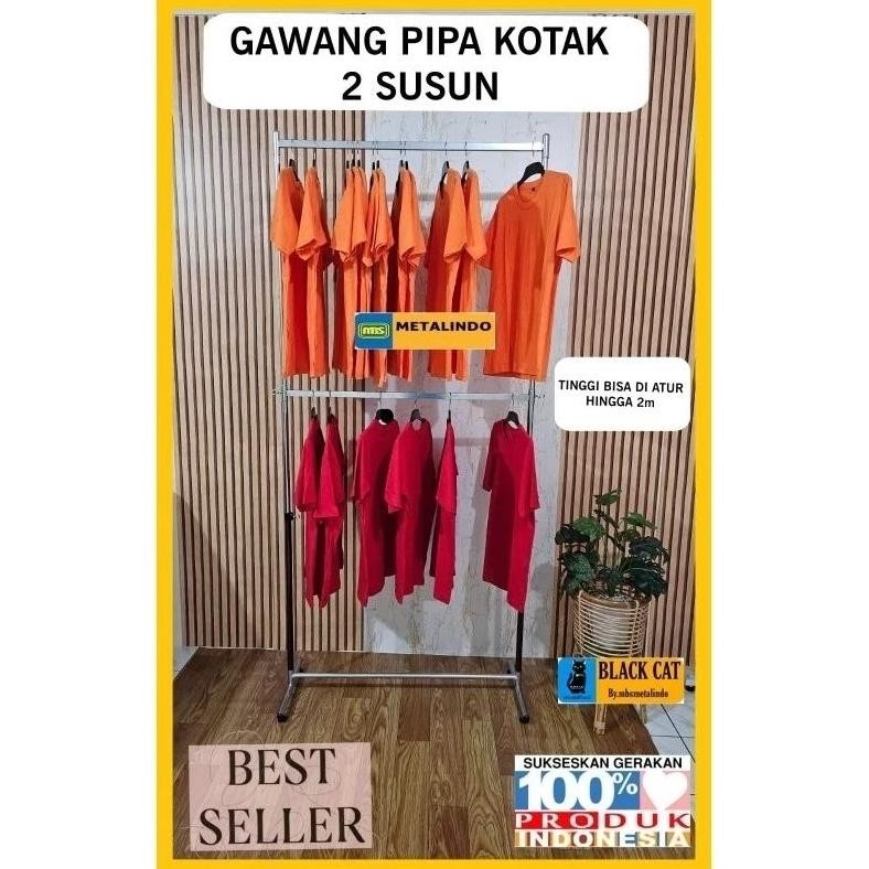 Terlaris Gawang Gantungan Baju Tinggi 2M Gawang Pipa Kotak 2 Susun