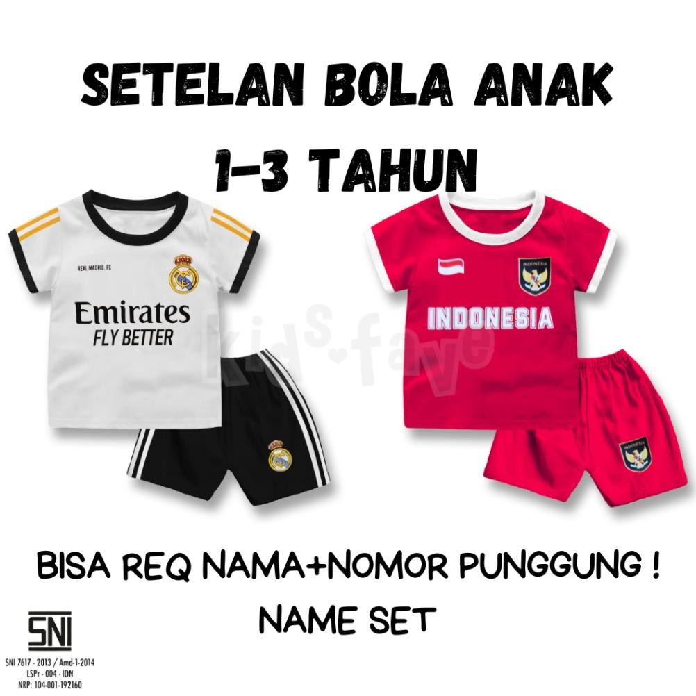 New Setelan Baju Bola Jersey Anak Bayi 1 - 3 TAHUN Sablon CUSTOM NAMA Anak Laki Perempuan ,.