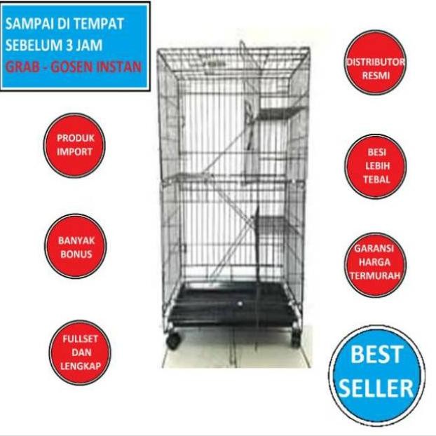 Terlaris Kandang Kucing 3 Tingkat + Roda