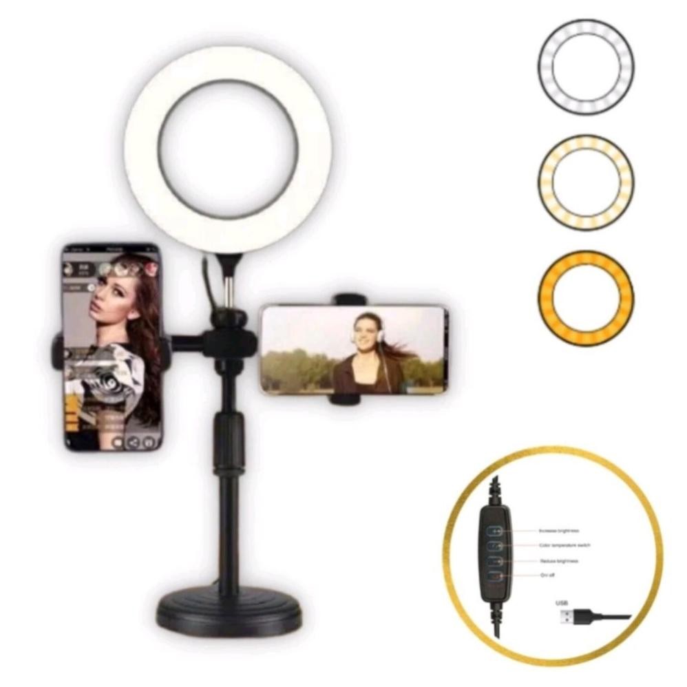 Miliki Ring Light Tripod 2 Holder Stand Handphone Ganda Live Streaming Tripod Ring Light 16cm .,
