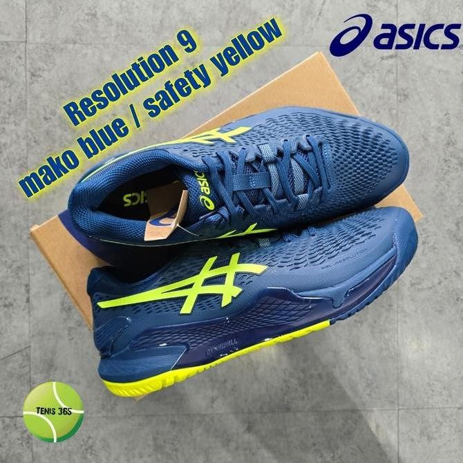 Sepatu Tenis Asics Gel Resolution 9 ( Wide ) - Mako Blue / Safety Yellow