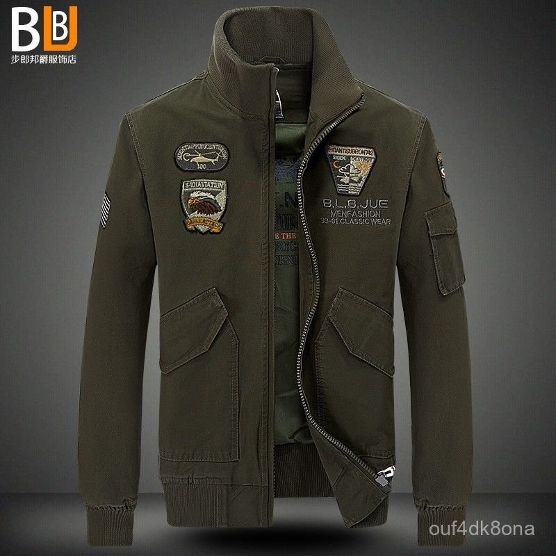 Jaket//Pria/Setelan Penerbangan Kerah Berdiri Kasual Katun Murni Gaya Tipis KHKC