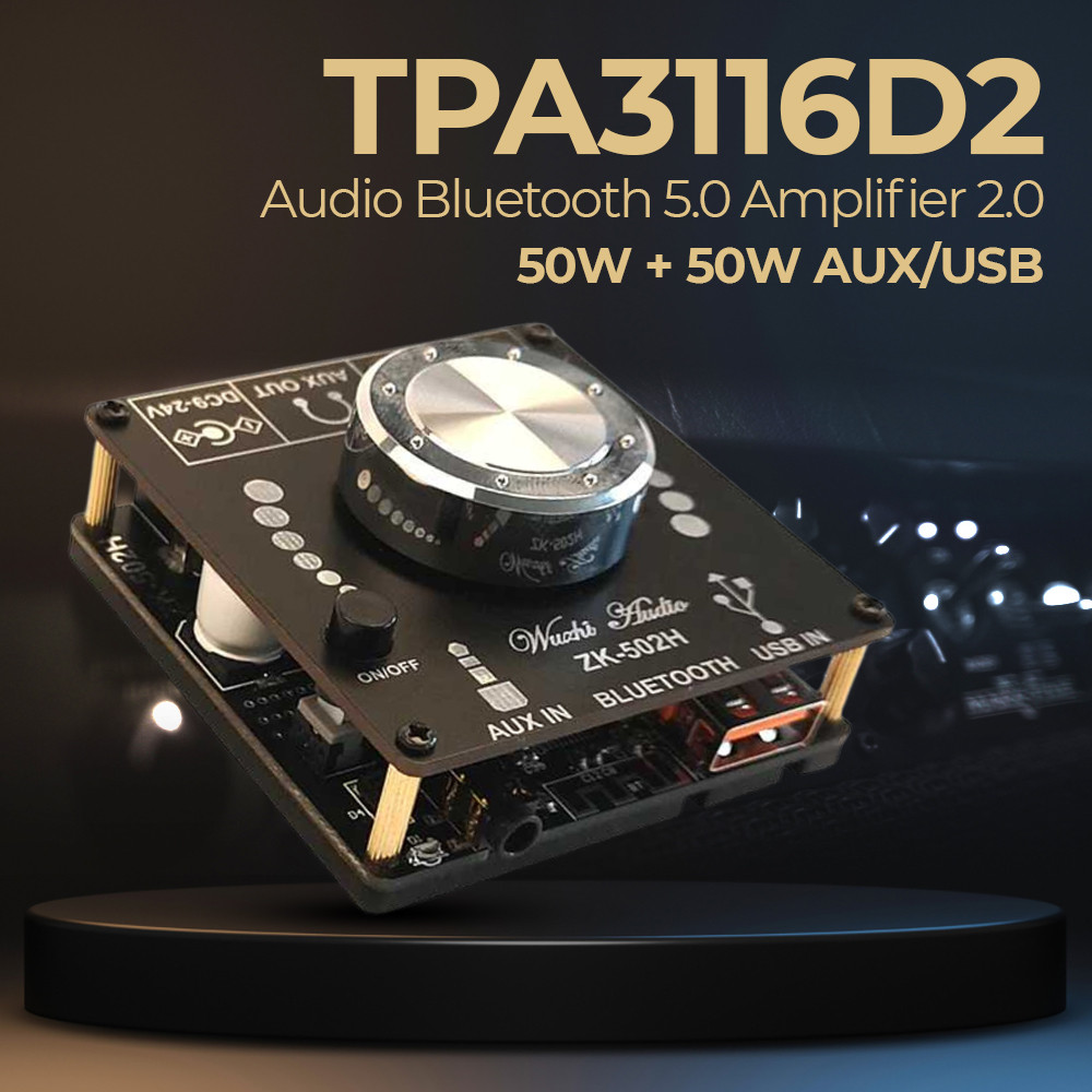 Wuzhi Audio Bluetooth 5.0 Amplifier Channel 2.0 2x50W TPA3116D2 - ZK-502H Original 99 Engine