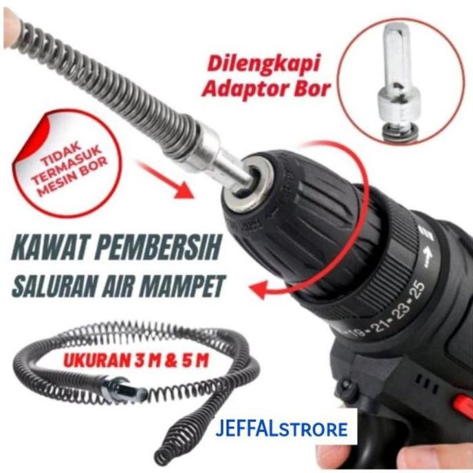 Terbaru Kawat Pembersih Saluran Pipa Mampet Dengan Adaptor Bor Panjang