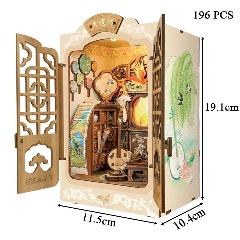 

(PO) DIY Wooden Book Nook Shelf Insert Chinese Musical Instrument Cottage Miniature Model Kits Bookshelf Bookend for Friends Gifts