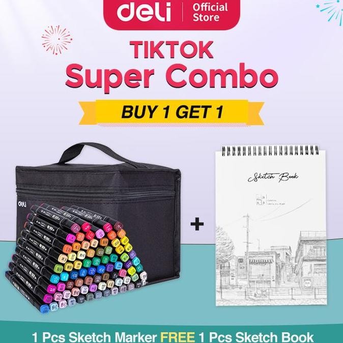 

[ BUY1GET1 ] Deli Sketch Marker Dual Tip Cepat Kering E70806-80 Warna FREE SKETCHBOOK Spidol Mewarnai