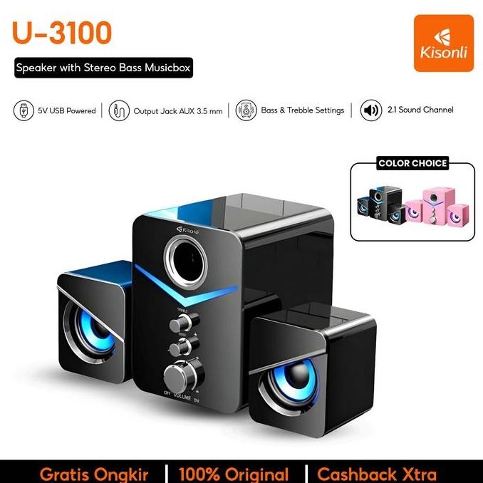 Original KISONLI U3100 Speaker Komputer Laptop Subwoofer Bass Treble Pink
