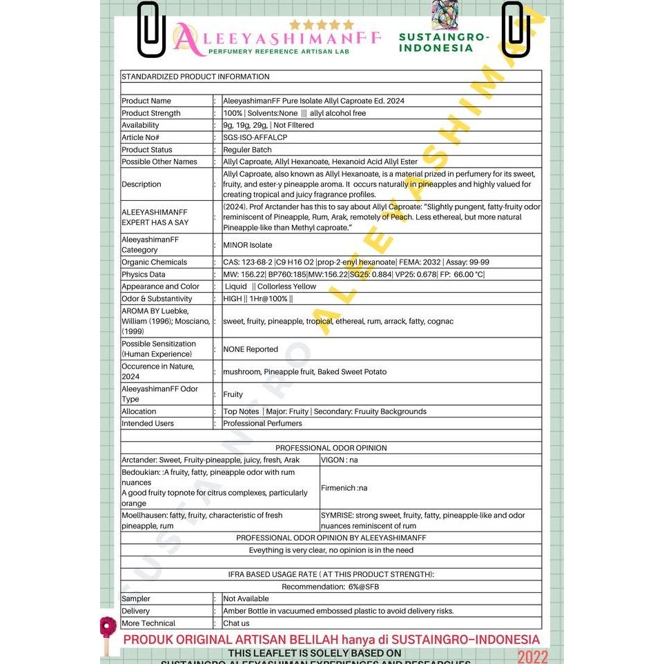 AleeyashimanFF Pure Isolate Allyl Caproate Ed. 2024