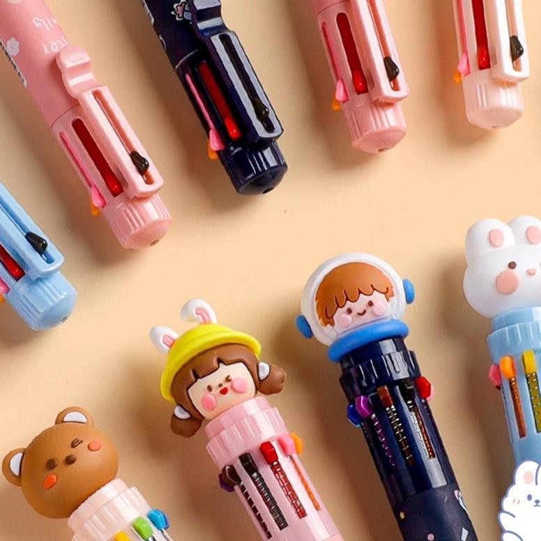 

Hjg-7 Pena Pulpen Warna 10 In 1 Cute Kawaii | Bolpen Cetek Warna Warni Hjg-7