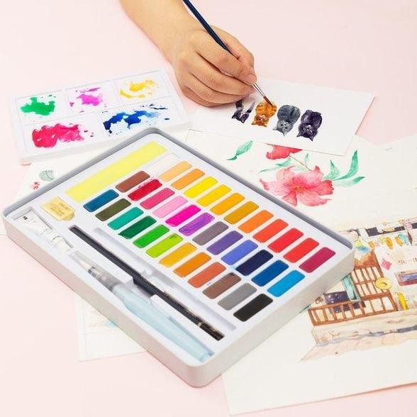 

Terlaris Cat Air Kering Set 36 Warna Deli Watercolor Solid + Brush Kuas 73877 Ready Stok