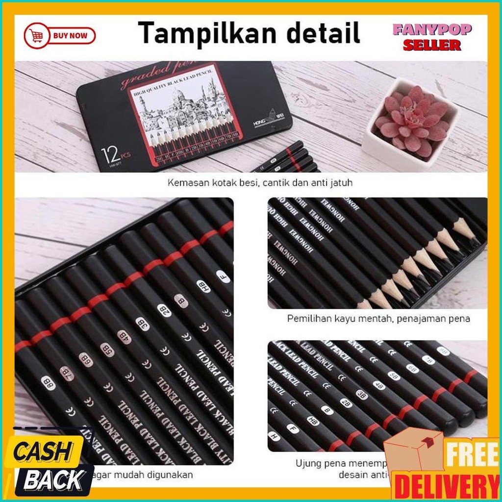 

12 Pcs Pensil Gambar Sketsa Set Lengkap 2H H F B Hb 2B 3B 4B 5B 6B 7B 8B Charcoal Pencils Set Diskon