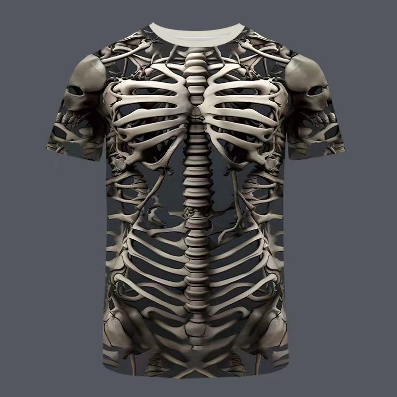 Lengan Pendek Kerangka Otot Unik3D Kemeja Dada dan Otot Palsu 3D untuk Pria