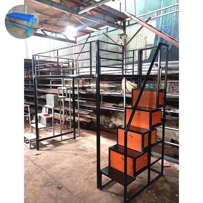 hanya disini] Ranjang Besi Tingkat Atas Custom Tangga Laci